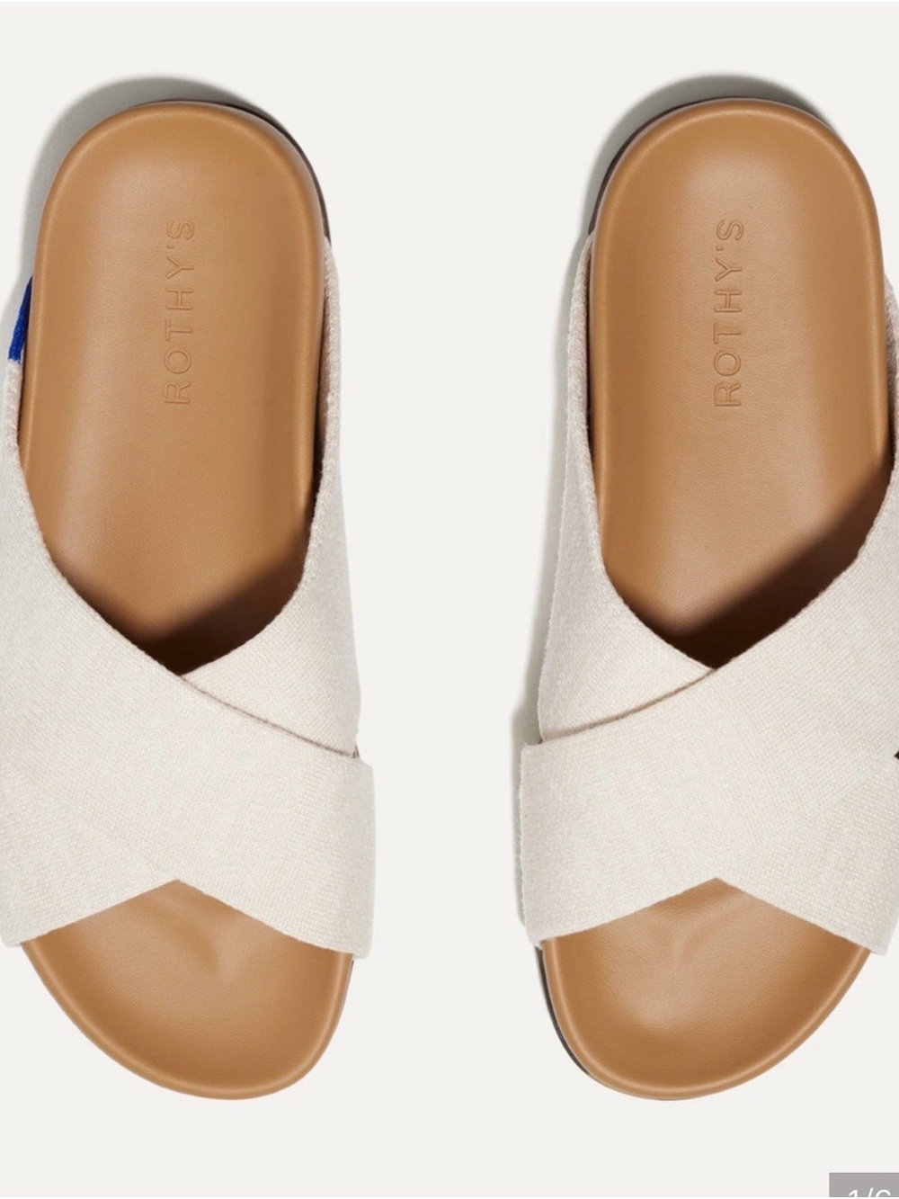 Rothy's Cream Crossed-Strap Slide with Tan Footbed